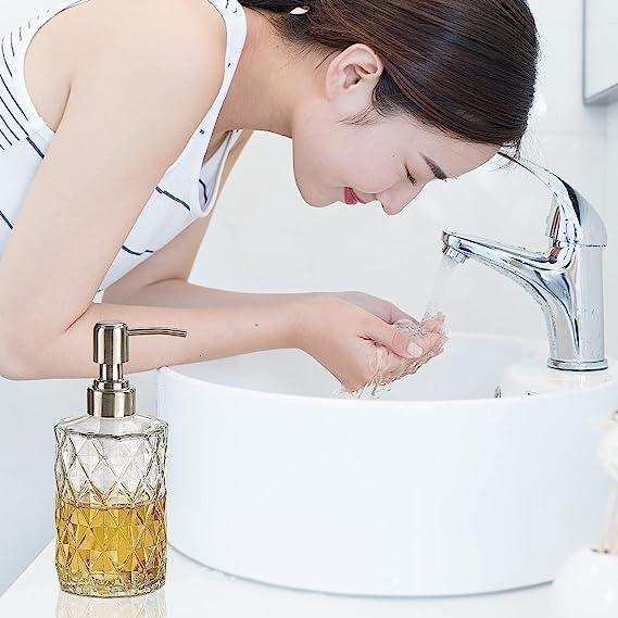 350ml Diamond White Glass Soap Dispenser with 304 Stainless Steel Pump